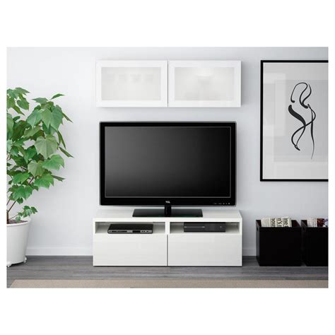 Bessto Cabinet Pour Tv Combin Portes En Verre Blanc Selsviken