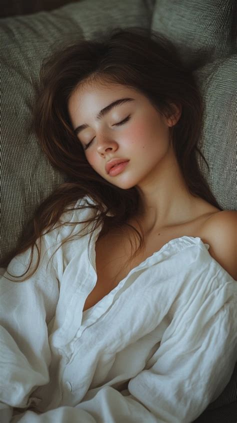 High Angle Of A Woman Sleeping On A Couch In An Oversized White Shirt Relaxed Aesthetic 84