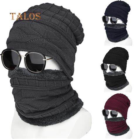 Buy Talos Solid Color Winter Warm Knitted Plush Men Baggy Beanie Cap