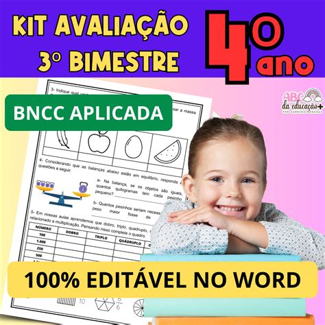 Kit Avaliações 4º ano 3º bimestre Editável Clube ABC da Educação