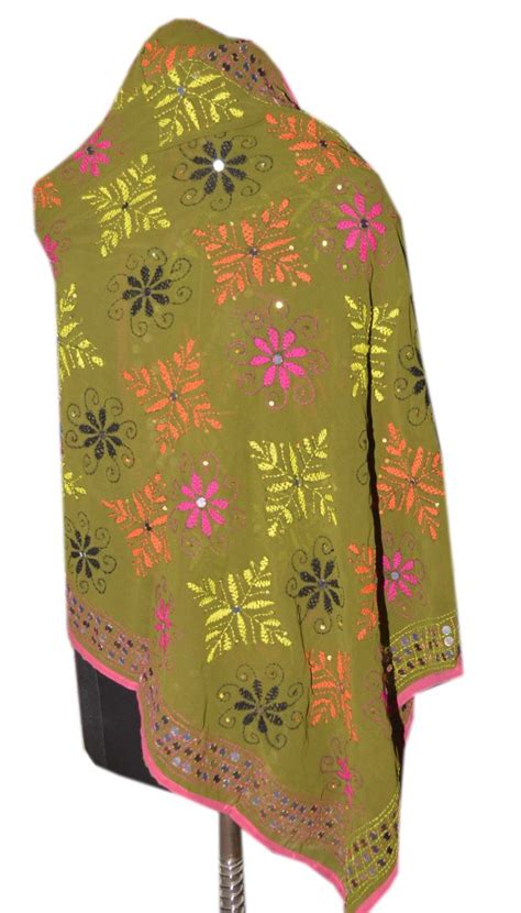 Phulkari Dupatta Scarf Chunni Georgette Embroidered Indian Hijab Neck