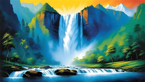 3d Painting Mountain Waterfaling Background Waterfaling Natural