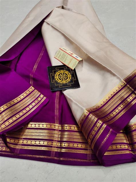 Crepe Mysore Silk Saree Half White Colour 60 Gsm Shop Online For