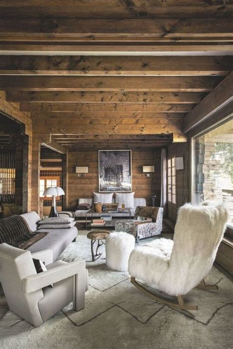 A Living Room With Wooden Beams Chalet Haute Savoie Chalet Montagne