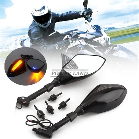 Black Motorcycle Indicator Rearview Side Mirrors Integrated Led Turn