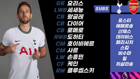 오피셜 한글버전 토트넘 핫스퍼 Vs 아스날 선발라인업 사르 선발 해외축구 에펨코리아