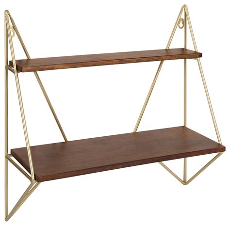 Melita 2 Tier Wood and Metal Wall Shelf - Contemporary - Display And ...