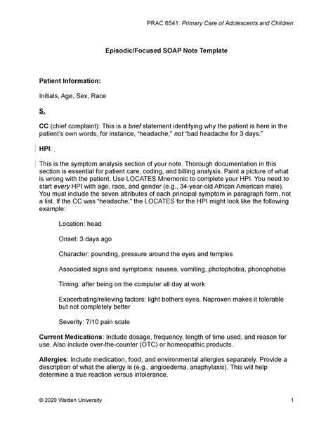 PRAC 6541 Focused SOAP Note Template Final Episodic Focused SOAP Note