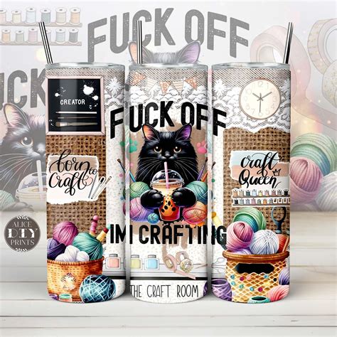 Crafting Black Cat Fuck Off 20oz Sarcastic Funny Cat Craft Skinny Tumbler Wrap Humorous PNG