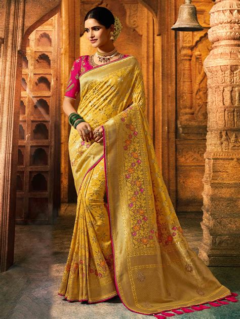 Light Yellow Silk Designer All Over Woven Saree In 2020 Traditional