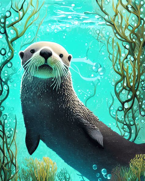 Cute Sea Otter Underwater · Creative Fabrica