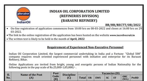 IOCL Recruitment 2022 Notification Released For Junior Engineering