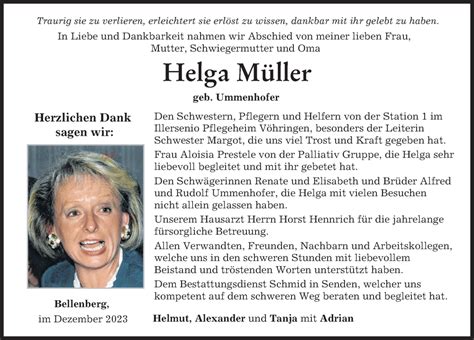 Traueranzeigen Von Helga M Ller Augsburger Allgemeine Zeitung