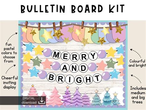 A Bulletin Board With Merry And Bright Written On It Surrounded By