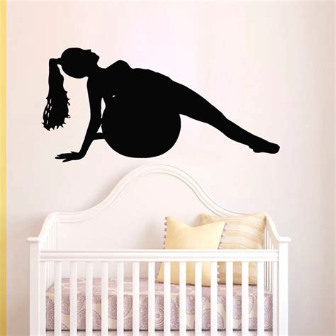 Silhouette Wall Decals Woman Fitness Ball Exercise Gym Sport People Vinyl Wall Sticker Living