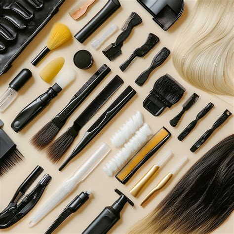 A Variety Of Hair Extension Tools And Products Including Bonding Glue