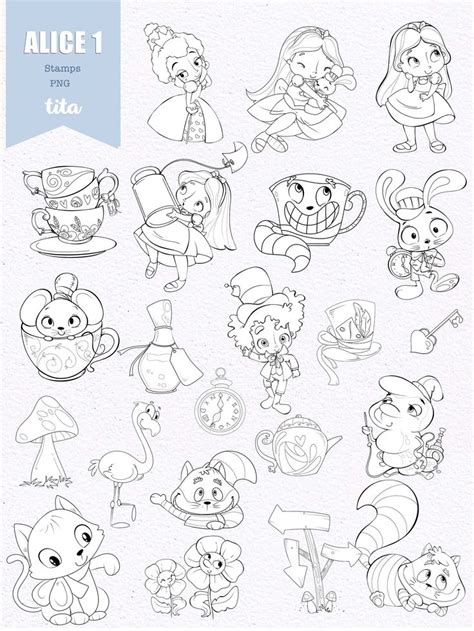 Alice In Wonderland Stamps Cliparts Stamps For Coloring Alice Tea