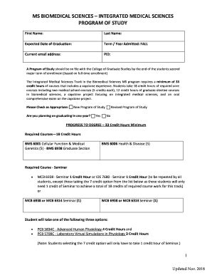 Fillable Online MS BIOMEDICAL SCIENCES INTEGRATED MEDICAL SCIENCES Fax