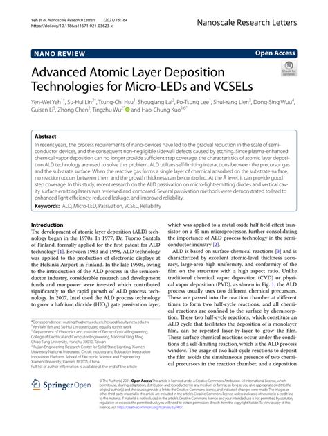 Pdf Advanced Atomic Layer Deposition Technologies For Micro Leds And