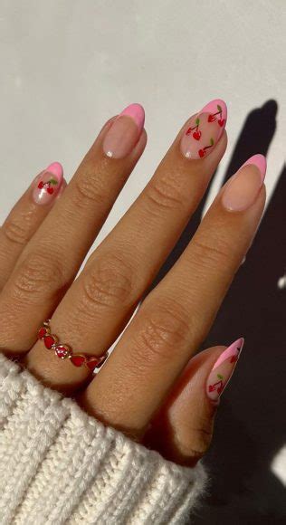 30 Lovely Valentines Nails In 2023 Cherry Heart Pink French Tips