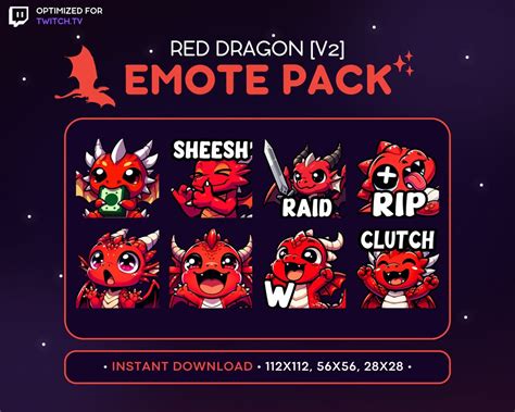 Cool Red Dragon Twitch Emote Pack 8x V2 Dragon Emote Bundle Dragon Discord Emote Gaming