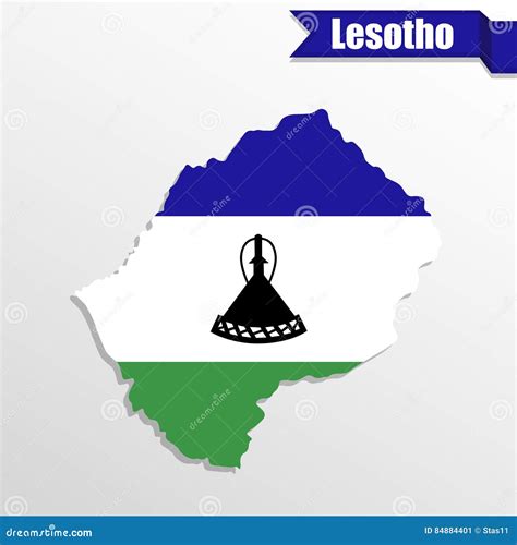 Lesotho Map With Flag Inside And Ribbon Stock Vector Illustration Of