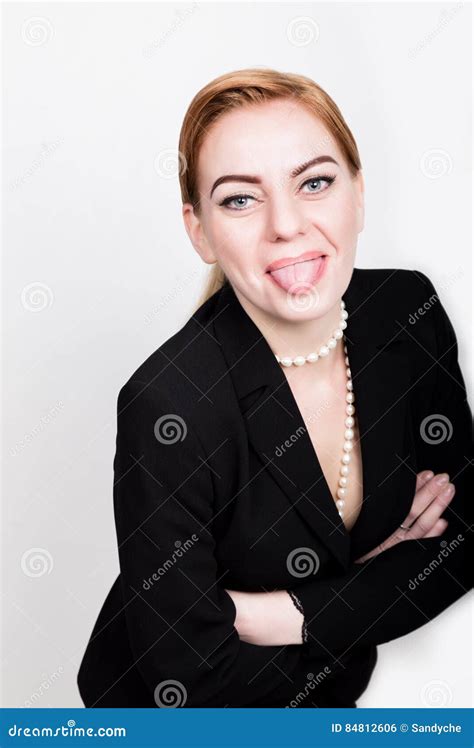 Attractive And Energetic Business Woma In A Suit On Naked Body Showing