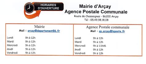 Horaires D Ouverture De La Mairie Et L Agence Postale Communale