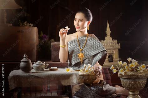 Woman Wearing Laos Traditional Dress Costumevintage Stylelaos Girl