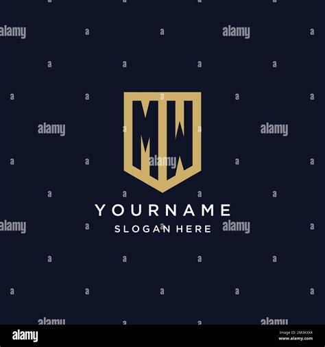 Mw Monogram Initials Logo Design With Shield Icon Template Stock Vector