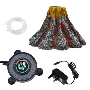 YWNYT Aquarium Volcano Ornament Kit Multi Colour LED Light Air Stone