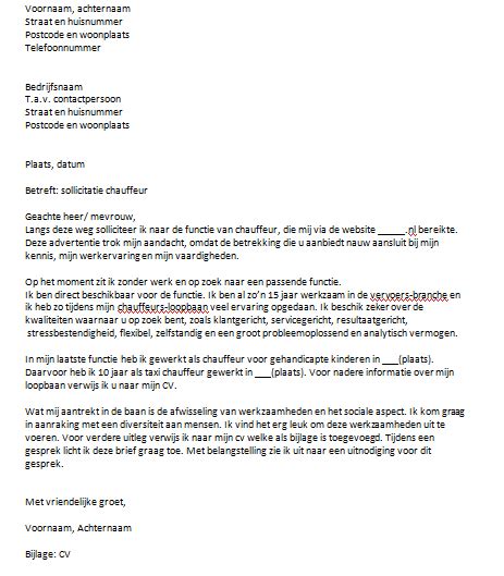 Sollicitatiebrief Chauffeur Voorbeeld