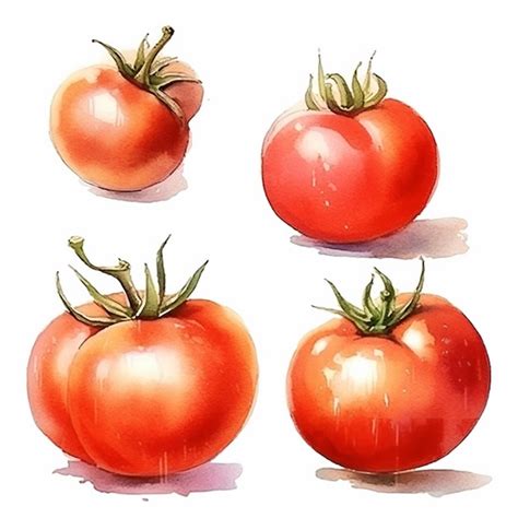 Tomates Arte Vectorial Tomate Acuarela Vector Vector Premium