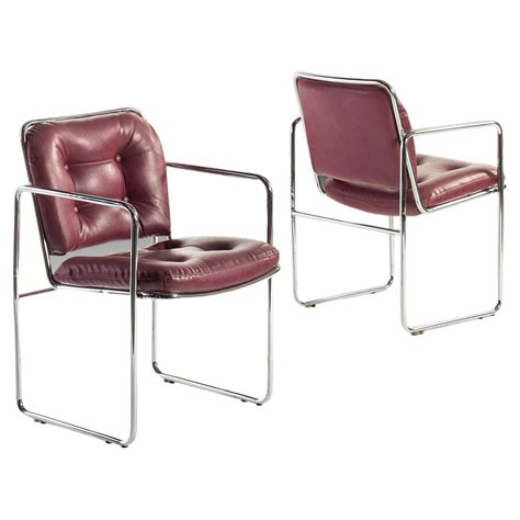 Mcm Tubular Chrome Lounge Chairs By Chromcraft With Rich Oxblood Seats