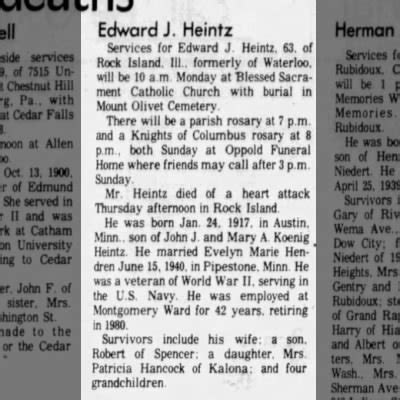 Obituary For Edward J Heintz Aged Newspapers