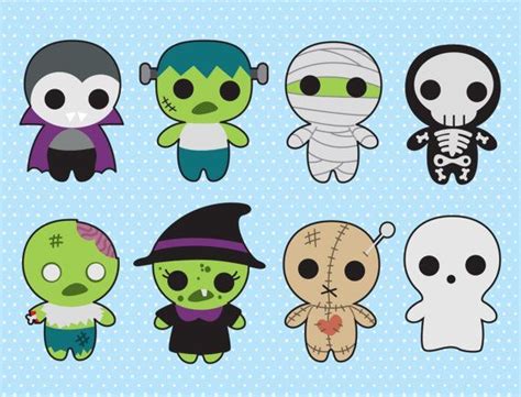 Premium Vector Clipart Kawaii Spooky Halloween Halloween Monsters