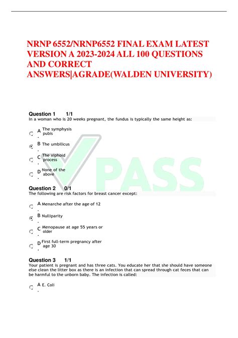 NRNP 6552 NRNP6552 FINAL EXAM LATEST VERSION A ALL 100 QUESTIONS AND