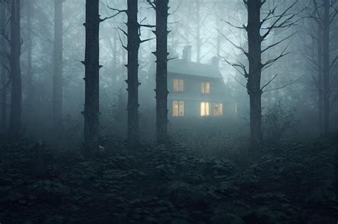 Premium Photo Creepy Haunted Houses In Foggy Night