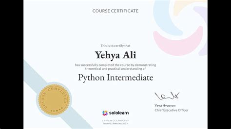 Sololearn Certificates Python Intermediate 1 YouTube