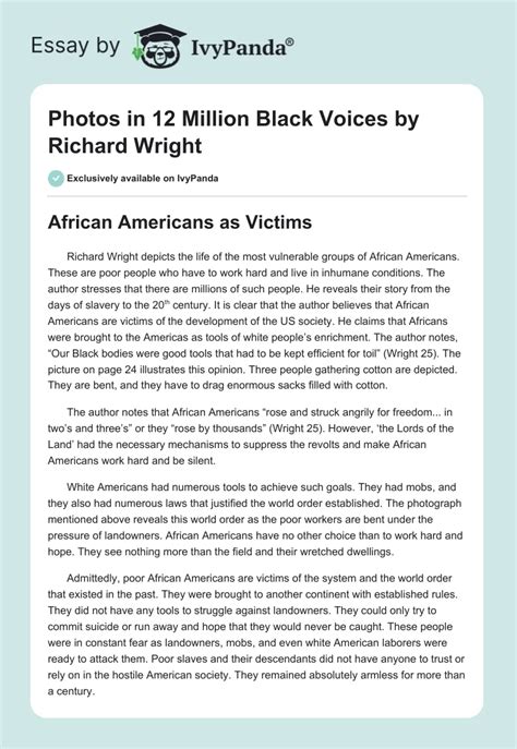 Photos In 12 Million Black Voices By R Wright 1394 Words Essay