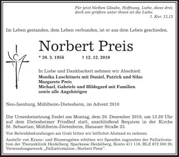 Traueranzeigen Von Norbert Preis Trauer Op Online De