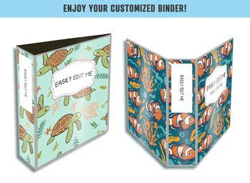 Sea Life Pattern Binder Cover Printable Editable Binder Covers