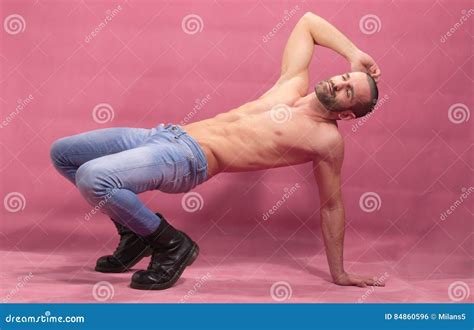 Man Posing Gay Pink Background Shirtless Abs Stock Photo Image Of