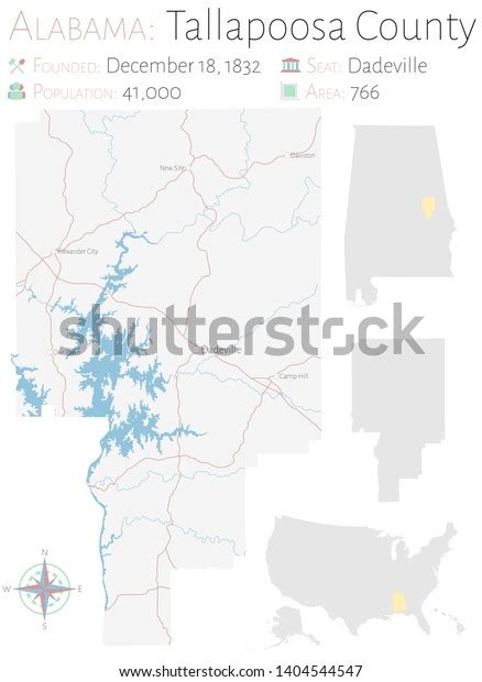 Large Detailed Map Tallapoosa County Alabama Stock Vector Royalty Free