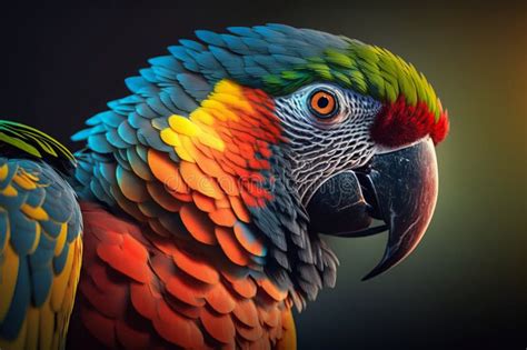 Close Up Of Large Colorful Parrot Macaw Close Up Portrait Generative