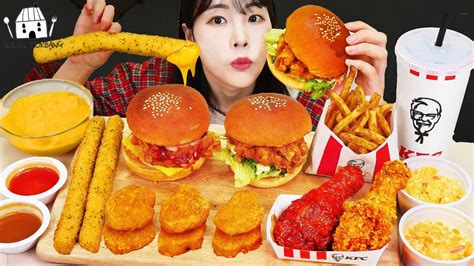 Asmr Mukbang 직접 만든 햄버거 양념치킨 치즈스틱 먹방 And 레시피 Fried Chicken And Hamburger