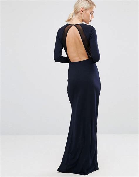 Image Of Asos Crepe Long Sleeve Maxi Dress With Mesh Insert Long