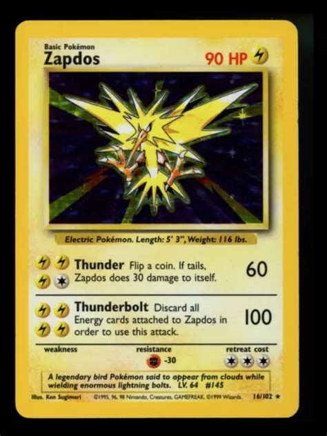 Zapdos Base Set Holo Rare Wotc Carte Pok Mon Jcg Eur