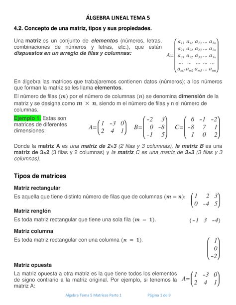 Tipos De Matrces Adjunta Iversa Y Sol Sel Lgebra Lineal Tema