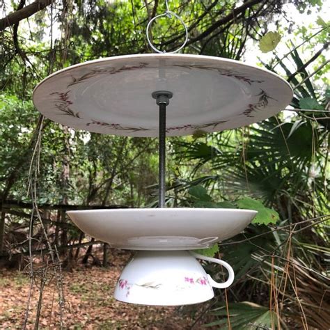 Unique Bird Feeder Using A Tea Cup Bowl And Dinner Plate Etsy